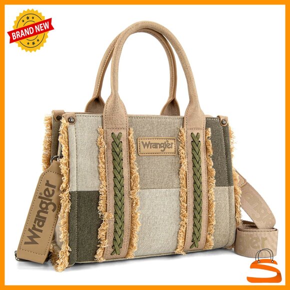 Handbags - Canvas Tote Bag with Adjustable Strap, Multiple Pockets, Zipper Closure